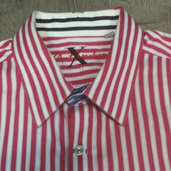 90s Vintage Robert Graham Pink Oversized Stiped Button-down French Cuffed Shirt - Picture 7 of 11